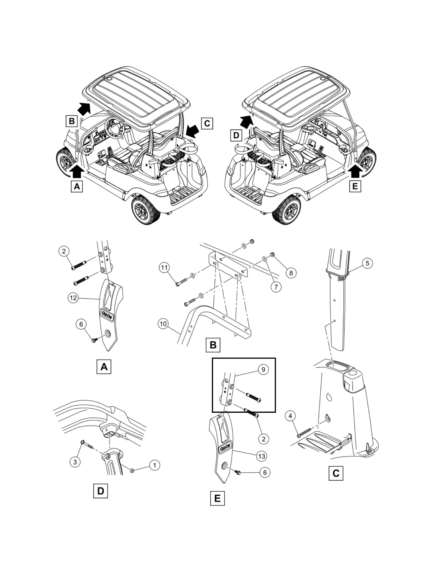 [103750001] Support auvent avant droit, côté passager, pièce d'origine Clubcar 