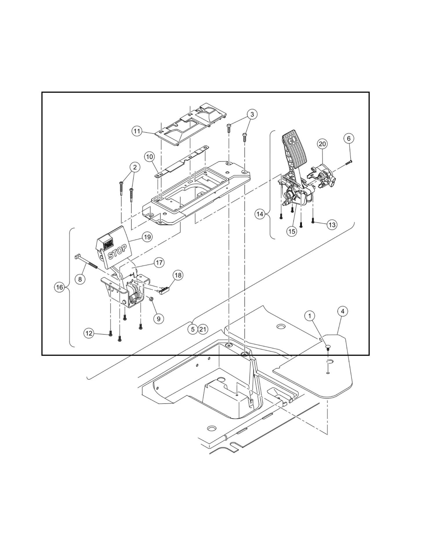 Kit pédales sans interrupteur, MCOR, mech, Service, pièce d'origine Clubcar